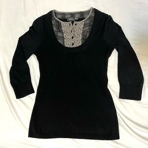 🛍️ 3/$30 | Mexx Black Beige Decorative Collar Pattern Button Sweater Jumper Y2K